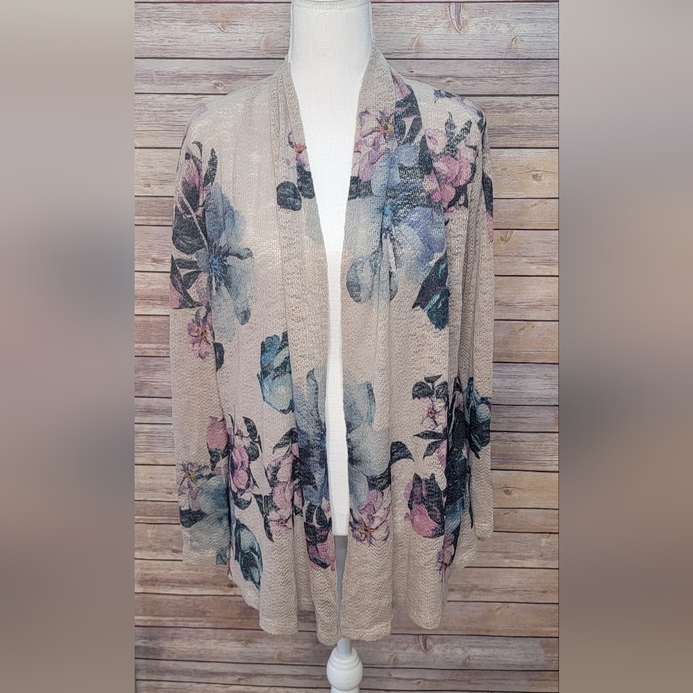 Filly Flair Sheer Floral Cardigan in Taupe - Medium